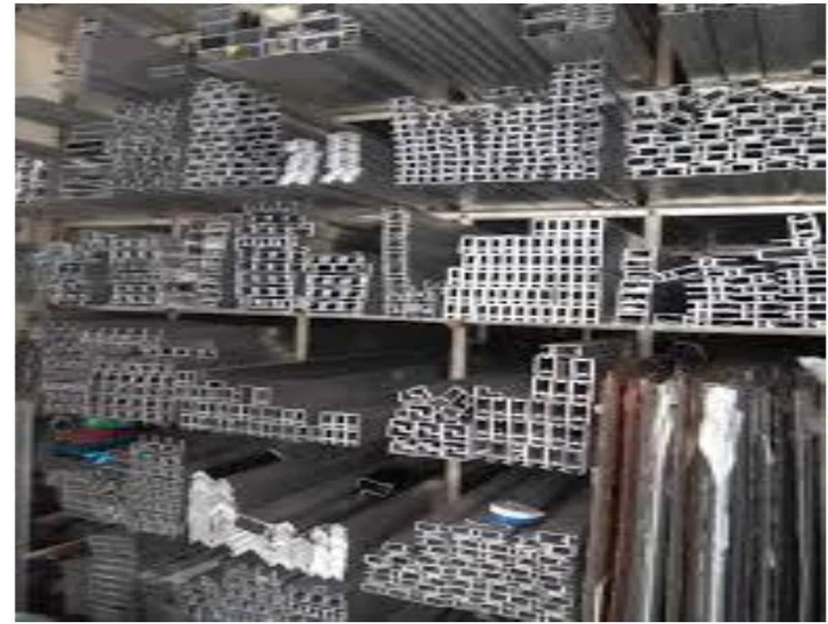 Aluminium extrusion stock racks at the New Indira Steels yard